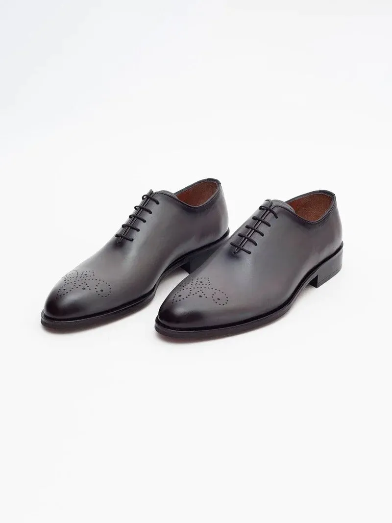 Men's Whole Cut Gray Leather Oxford Dress Shoes