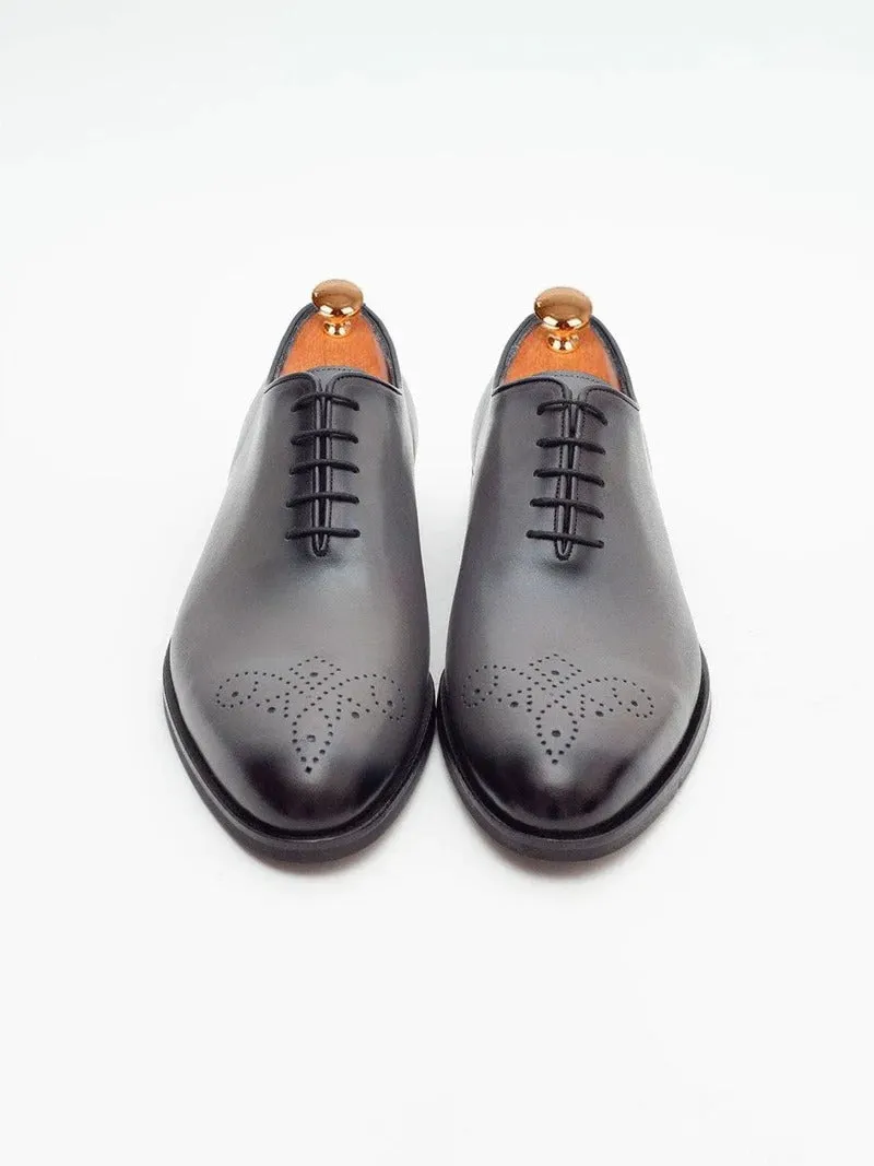 Men's Whole Cut Gray Leather Oxford Dress Shoes