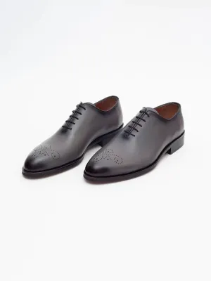 Men's Whole Cut Gray Leather Oxford Dress Shoes