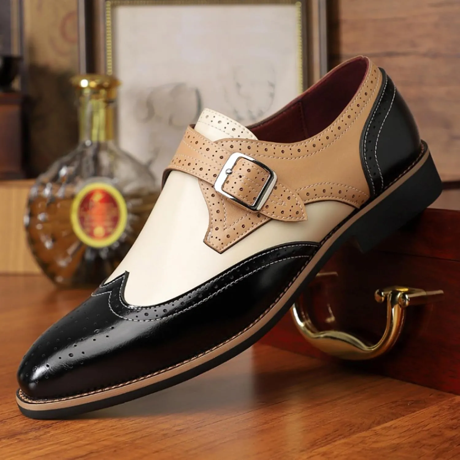 Men's Wingtip Monk Strap Oxfords Colorblock Carving Floral Comfort Derby Dress Shoes Tuxedo Brogues Casual Shoes