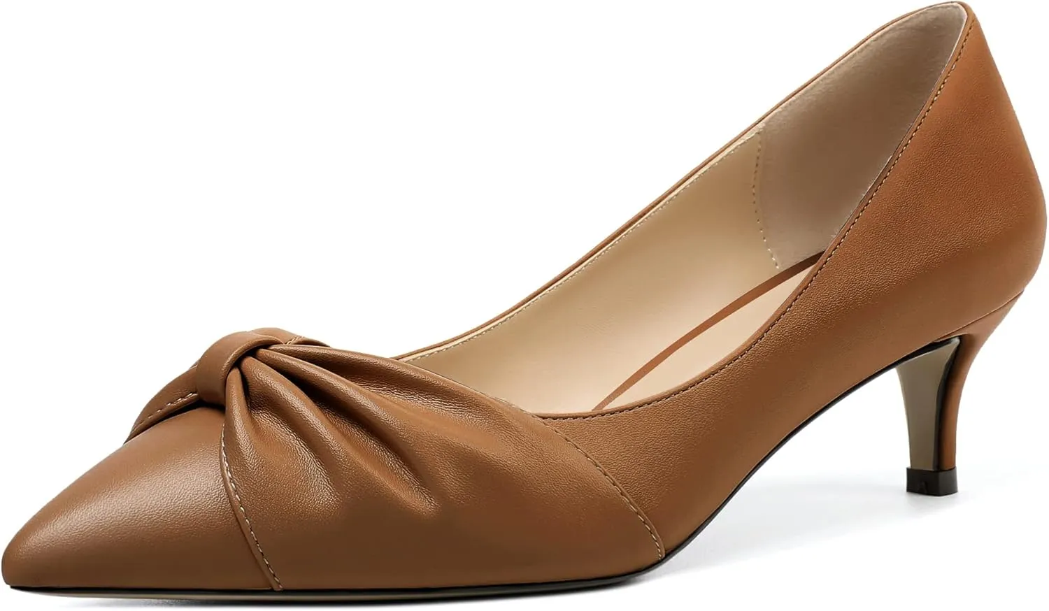 Mettesally Womens Kitten Heel Pumps Pointed Toe Mid Heels Bow Tie Comfort Slip On Heeled Shoes for Wedding Party Office
