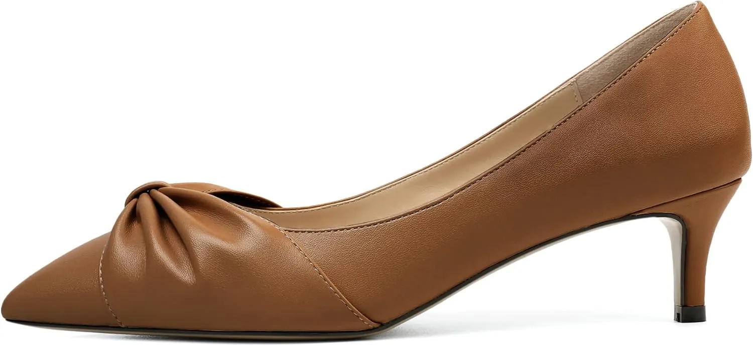 Mettesally Womens Kitten Heel Pumps Pointed Toe Mid Heels Bow Tie Comfort Slip On Heeled Shoes for Wedding Party Office