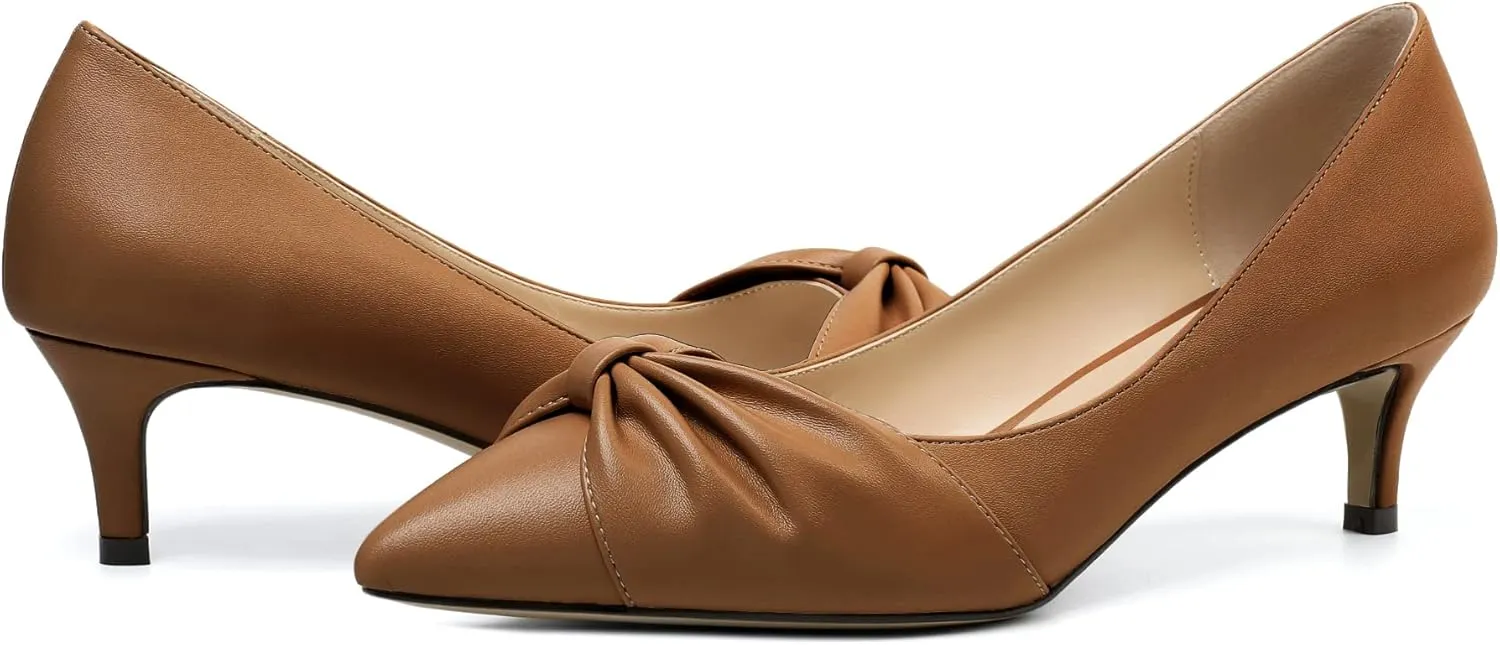 Mettesally Womens Kitten Heel Pumps Pointed Toe Mid Heels Bow Tie Comfort Slip On Heeled Shoes for Wedding Party Office