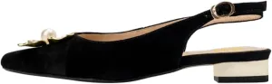 miss left Women Elegant Pearl Flower Closed Toe Slingback Pumps Block Low Heel Backstrap Buckle Daily Office Dress Shoes Size 4-16 US