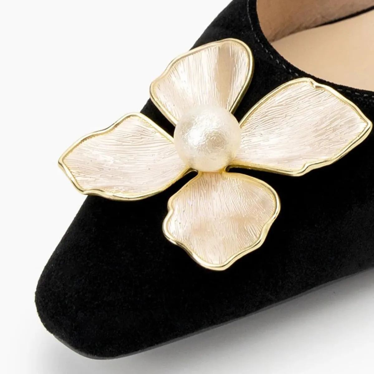 miss left Women Elegant Pearl Flower Closed Toe Slingback Pumps Block Low Heel Backstrap Buckle Daily Office Dress Shoes Size 4-16 US