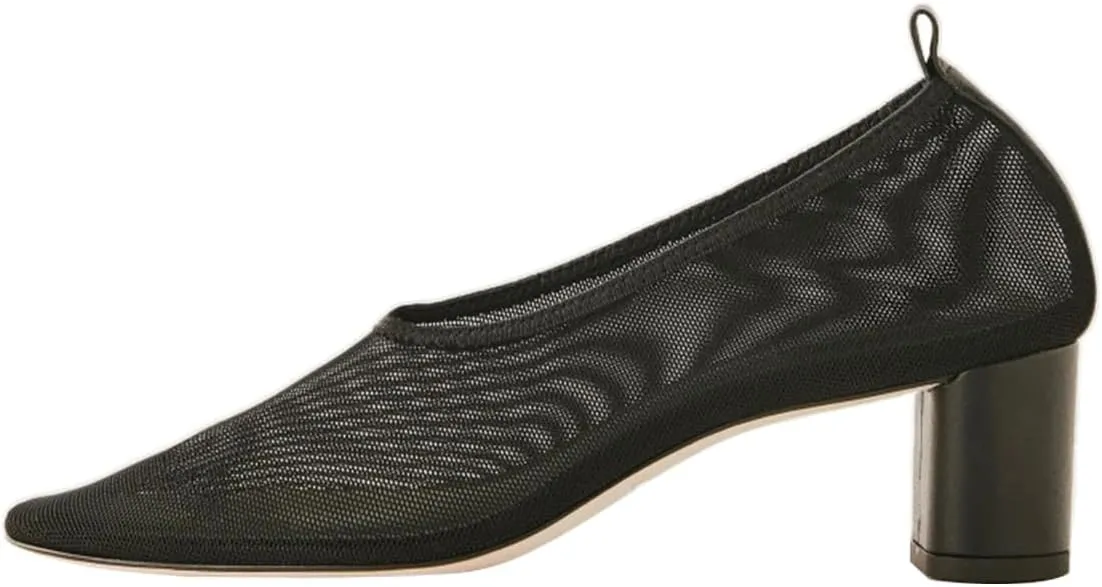 miss left Women Stylish Fine Mesh Block Low Heel Pumps Round Toe Slip on Casual Party Dress Shoes Size 4-16 US