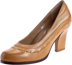 Mona flying Women's Leather Closed Round Toe 3 inch Chunky High Heel Pumps Office Work Dress Shoes for Ladies