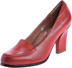 Mona flying Women's Leather Closed Round Toe Chunky High Heel Pumps Formal Court Shoes Office Work Dress Shoes for Ladies