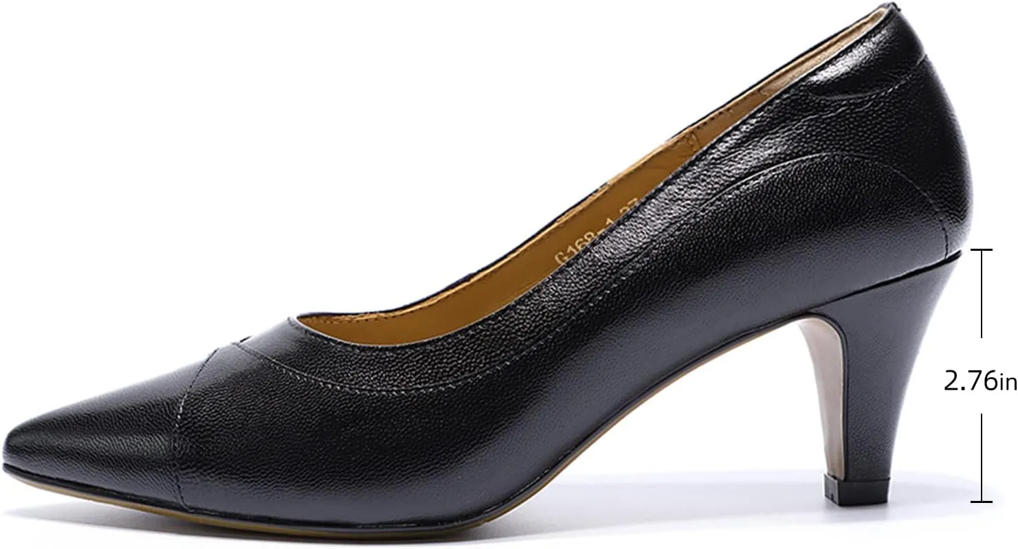 Mona flying Women's Leather Pointed Toe Dress Pumps Comfort High Heels Office Work Shoes for Ladies