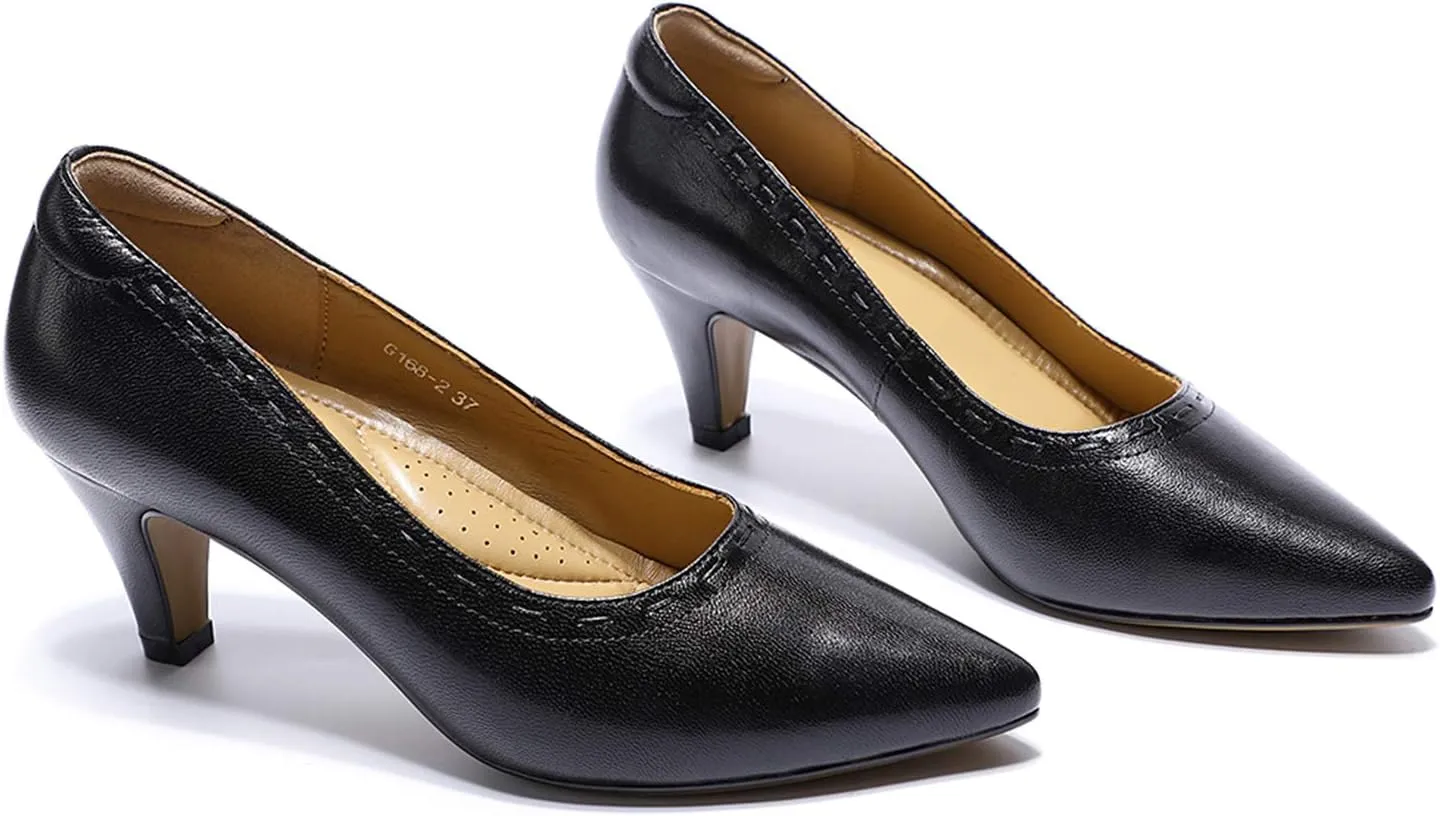 Mona flying Women's Leather Pointed Toe Dress Pumps Comfort High Heels Office Work Shoes for Ladies