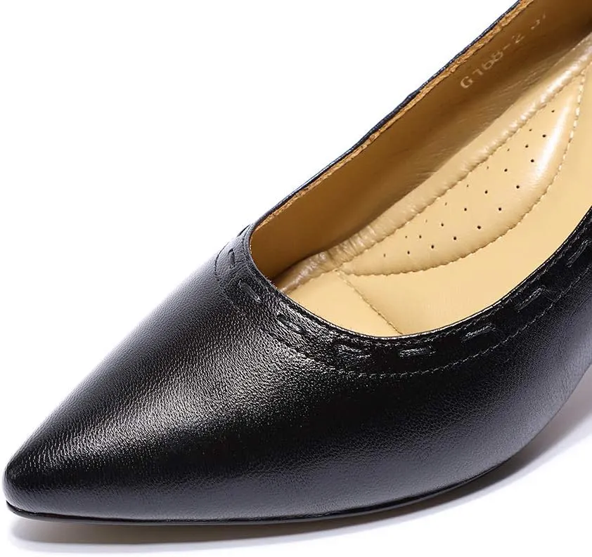 Mona flying Women's Leather Pointed Toe Dress Pumps Comfort High Heels Office Work Shoes for Ladies