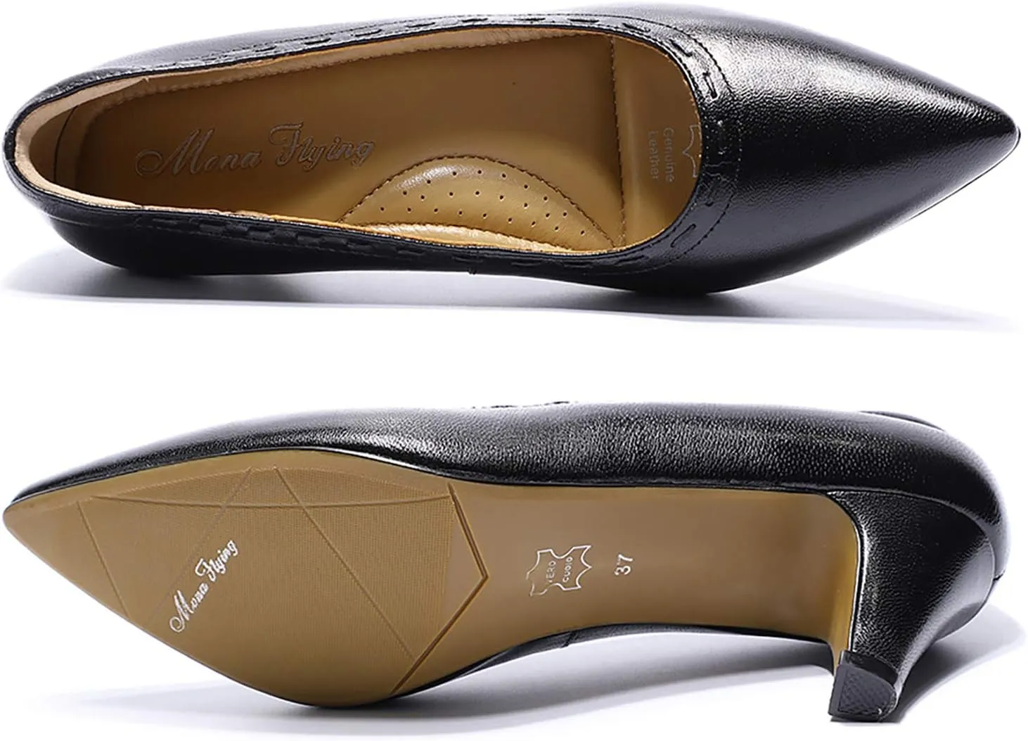 Mona flying Women's Leather Pointed Toe Dress Pumps Comfort High Heels Office Work Shoes for Ladies
