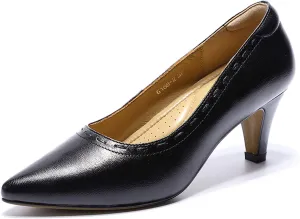 Mona flying Women's Leather Pointed Toe Dress Pumps Comfort High Heels Office Work Shoes for Ladies