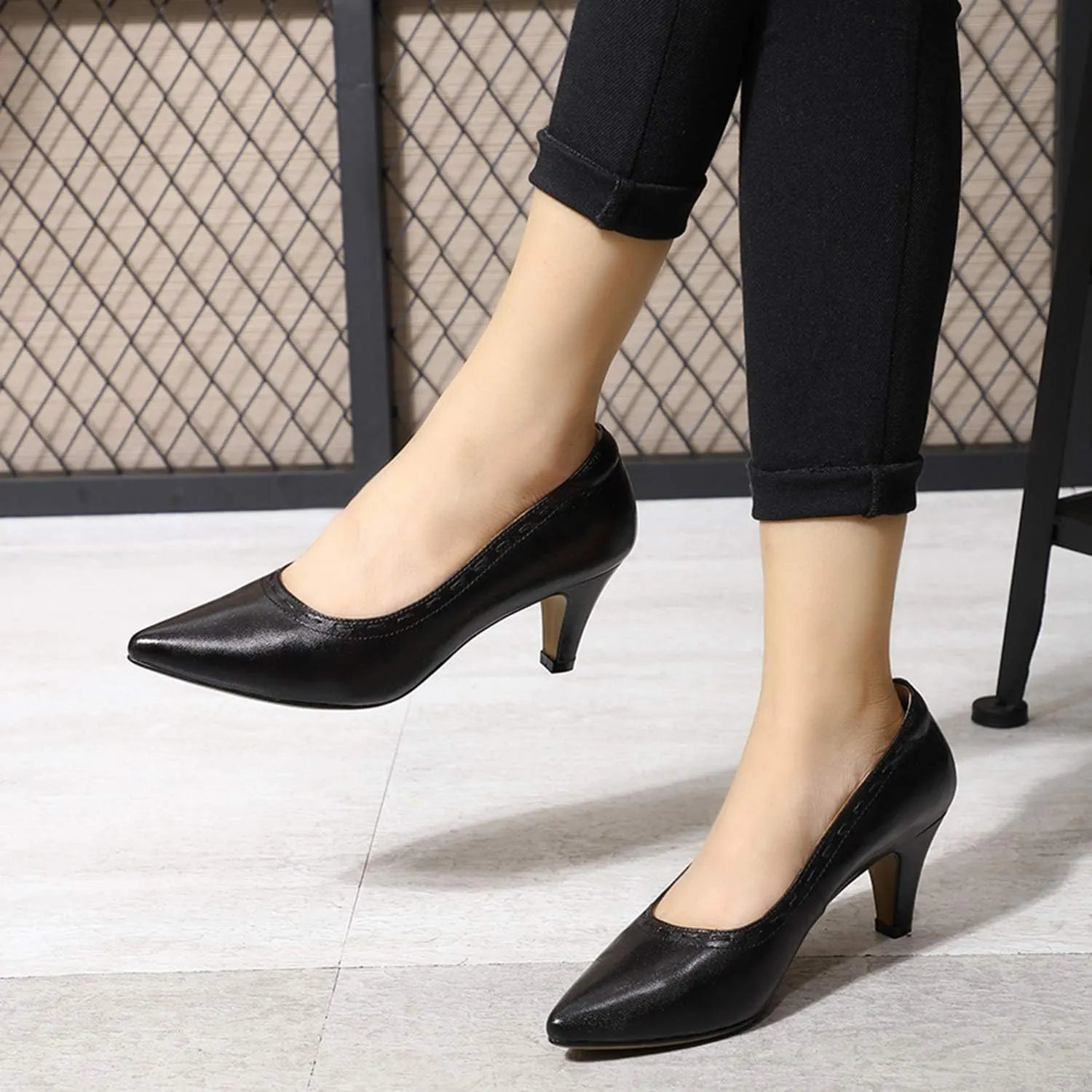 Mona flying Women's Leather Pointed Toe Dress Pumps Comfort High Heels Office Work Shoes for Ladies