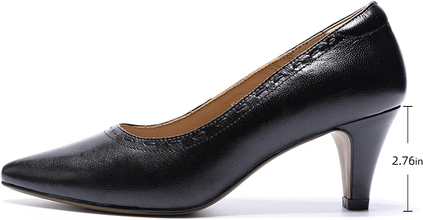 Mona flying Women's Leather Pointed Toe Dress Pumps Comfort High Heels Office Work Shoes for Ladies