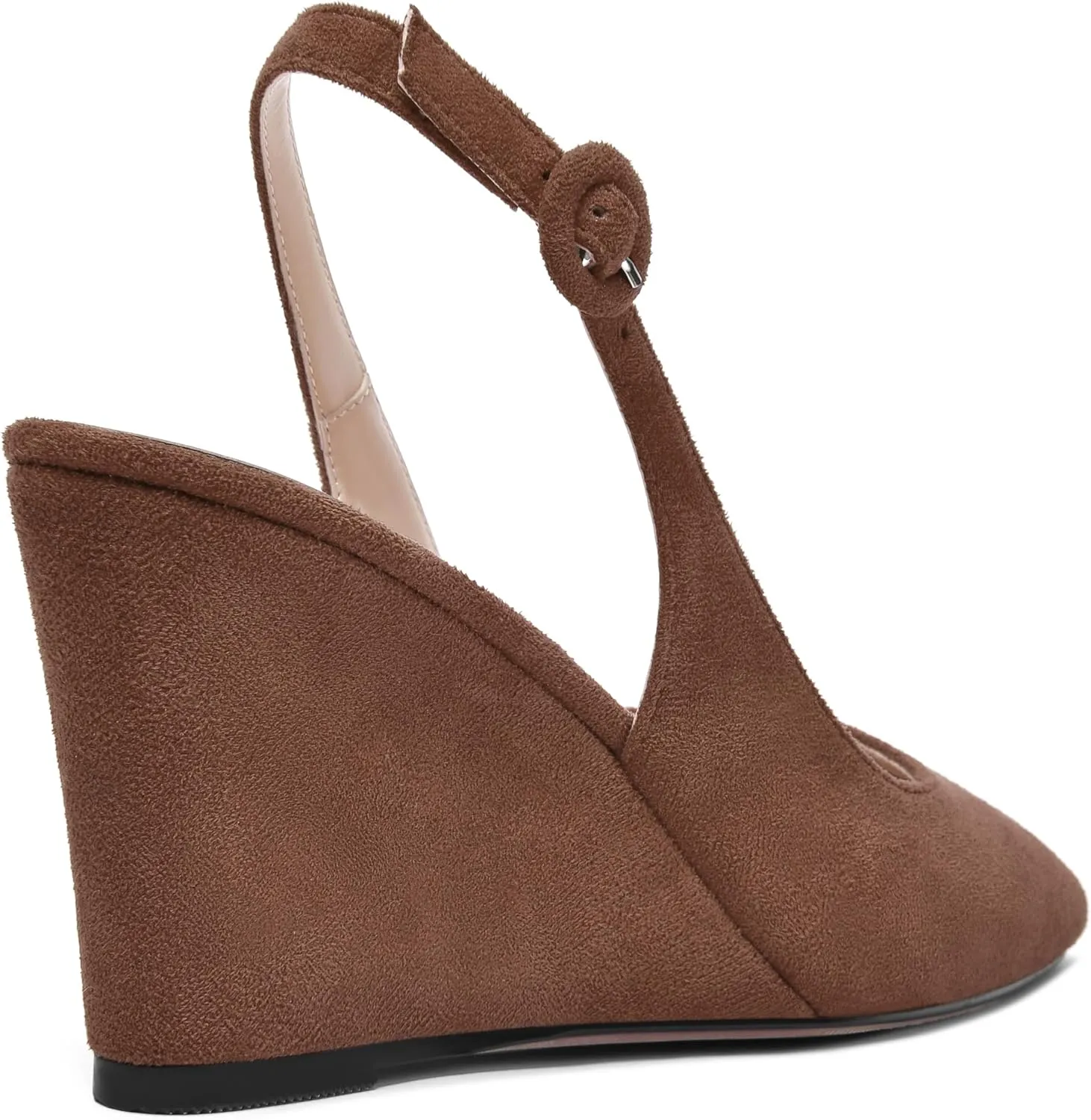 MOVINSTEPS Womens Solid Suede Square Toe Wedding Adjustable Strap Sexy Buckle Wedge High Heel Pumps Shoes 3.3 Inch