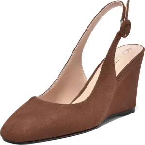 MOVINSTEPS Womens Solid Suede Square Toe Wedding Adjustable Strap Sexy Buckle Wedge High Heel Pumps Shoes 3.3 Inch
