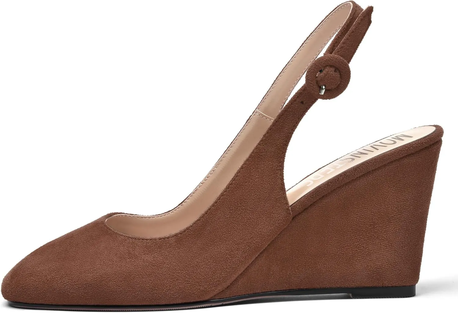 MOVINSTEPS Womens Solid Suede Square Toe Wedding Adjustable Strap Sexy Buckle Wedge High Heel Pumps Shoes 3.3 Inch