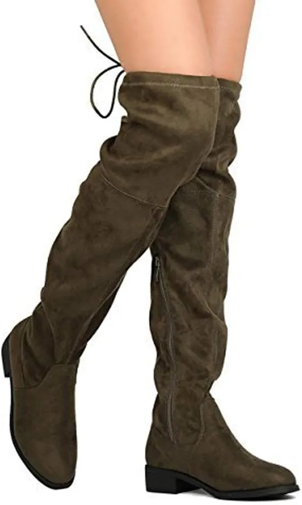 Nature Breeze Women Faux Suede Thigh High Drawstring Riding Boot FF72