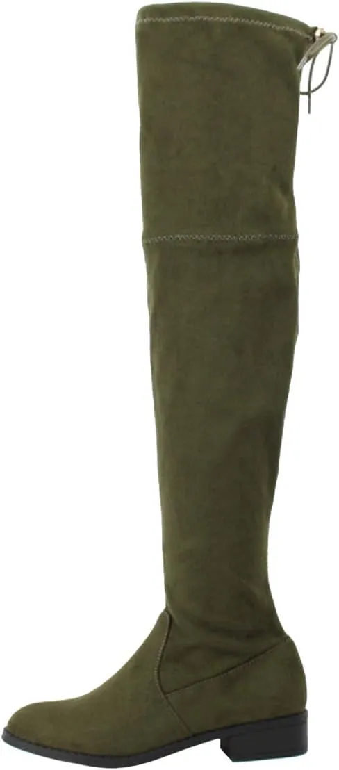 Nature Breeze Women Faux Suede Thigh High Drawstring Riding Boot FF72