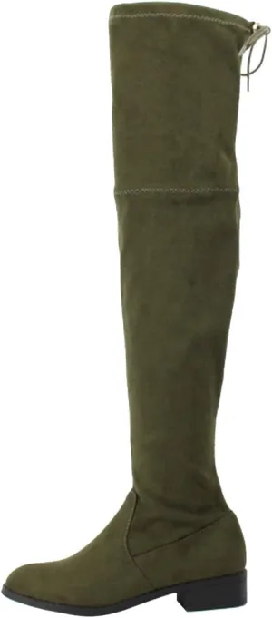 Nature Breeze Women Faux Suede Thigh High Drawstring Riding Boot FF72