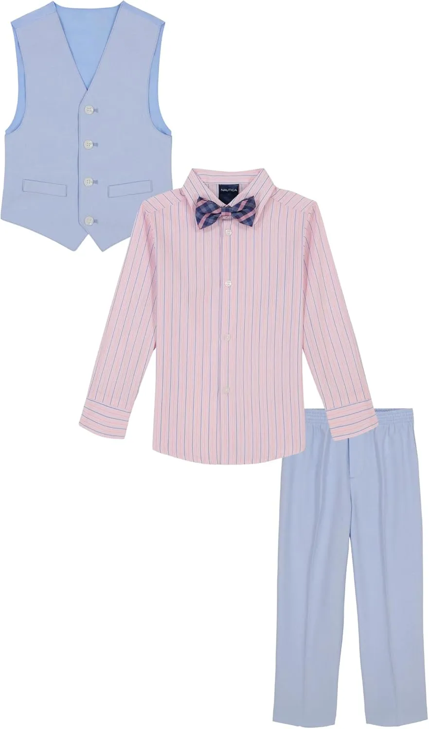 Nautica boys 4 piece Formal Suit Set, Vest, Pants, Collared Dress Shirt, and Tie