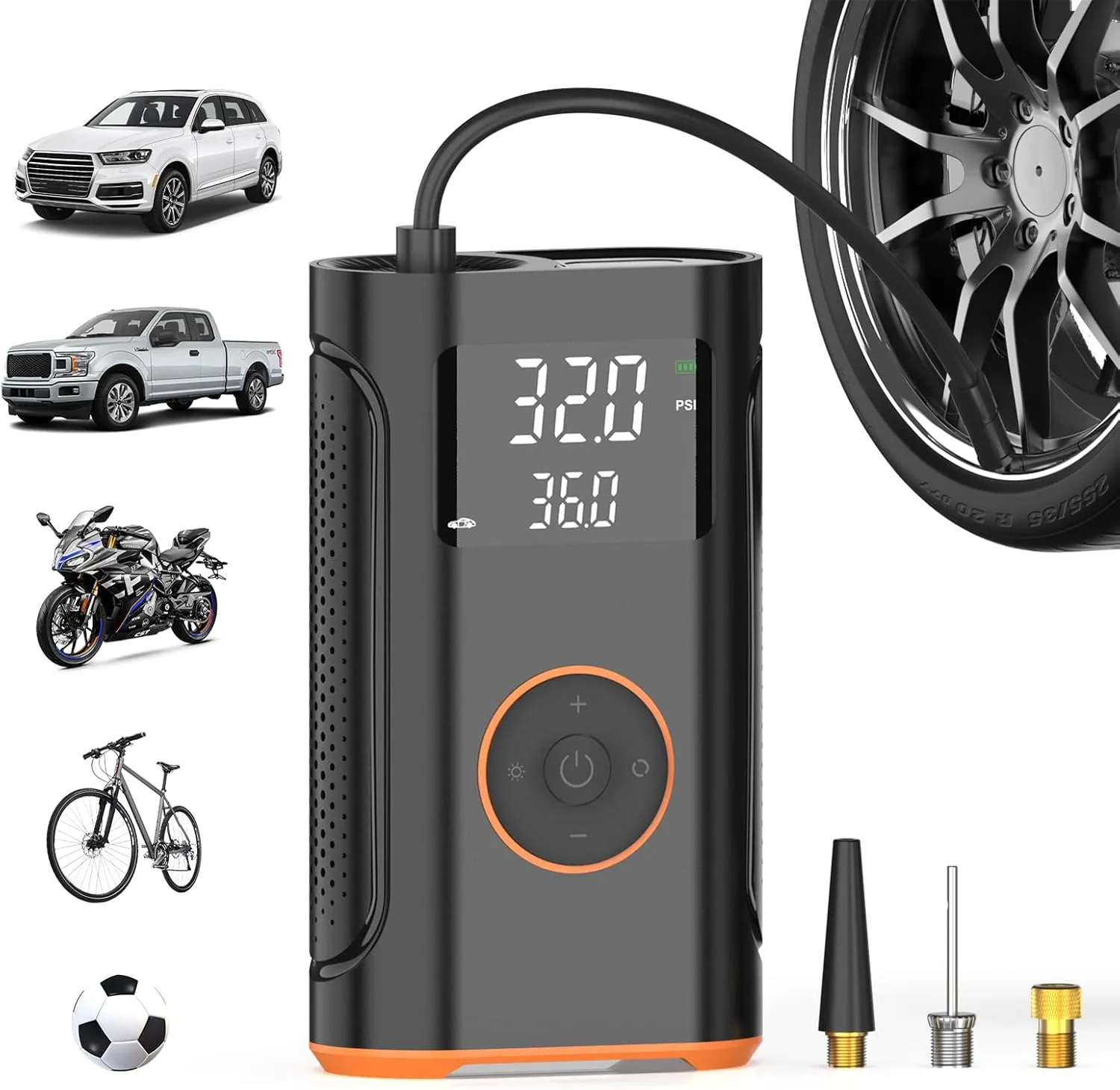 (New Upgrade) ZSX Tire Inflator Portable Air Compressor-160 PSI Air Pump with Memory Function, Electric Bike Pump with Tire Pressure Gauge, Tire Inflator for Car, Gifts for Men Husband Father