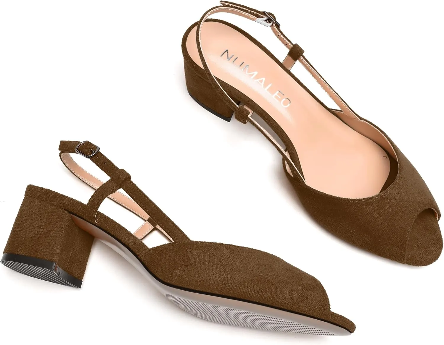 NUMALEO Womens Party Suede Buckle Comfortable Slingback Peep Toe Sexy Chunky Low Heel Pumps Shoes 2 Inch