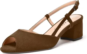 NUMALEO Womens Party Suede Buckle Comfortable Slingback Peep Toe Sexy Chunky Low Heel Pumps Shoes 2 Inch