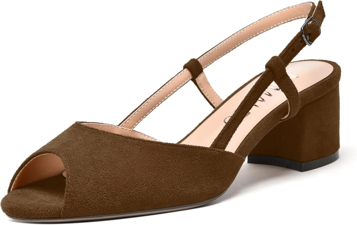 NUMALEO Womens Party Suede Buckle Comfortable Slingback Peep Toe Sexy Chunky Low Heel Pumps Shoes 2 Inch
