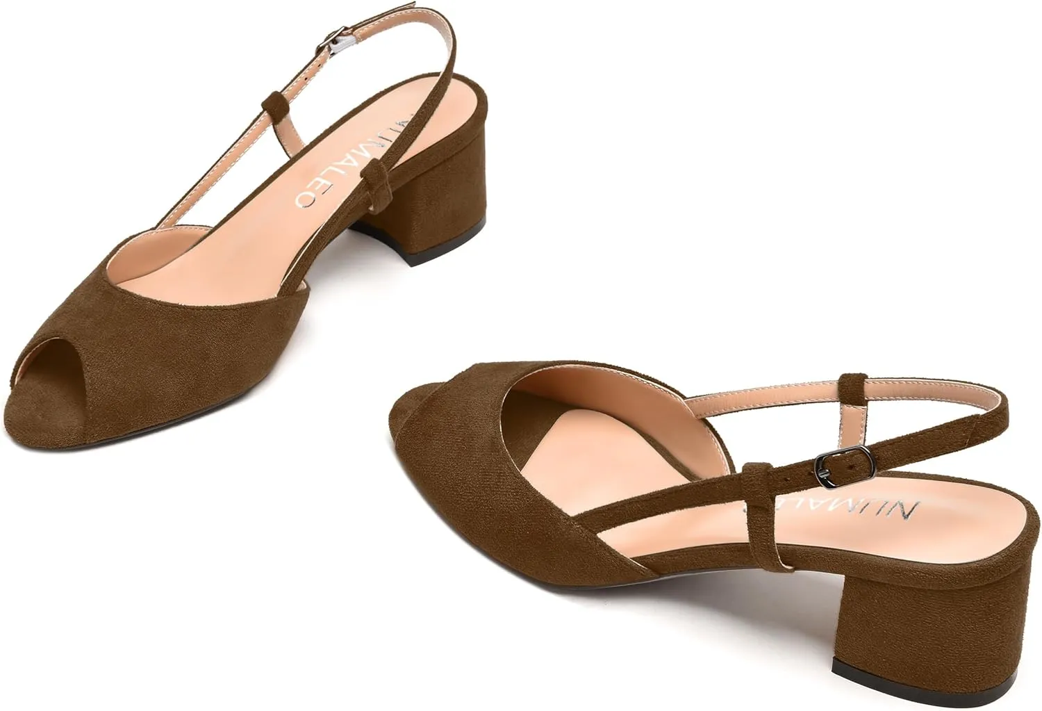 NUMALEO Womens Party Suede Buckle Comfortable Slingback Peep Toe Sexy Chunky Low Heel Pumps Shoes 2 Inch