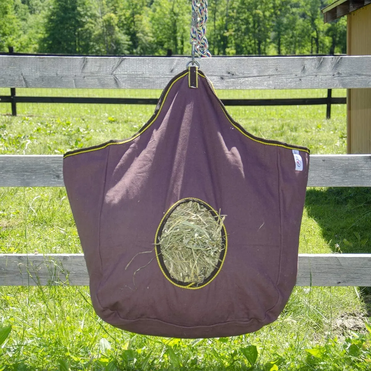 Pair of 2 Extra Wide 19" x 12" x 20" Canvas Hay Bags for Horses and Livestock Fits 3-4 Large Flakes of Hay (Black)