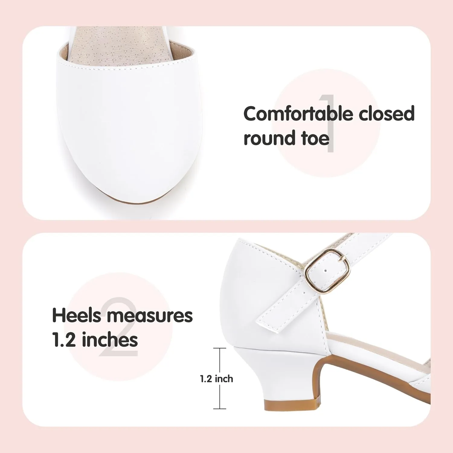 PANDANINJIA Girls Heels Dress Shoes Flower Girl Ankle Strap Closed Toe Toddler Heels Wedding Party Little Big Kids Pump Shoes