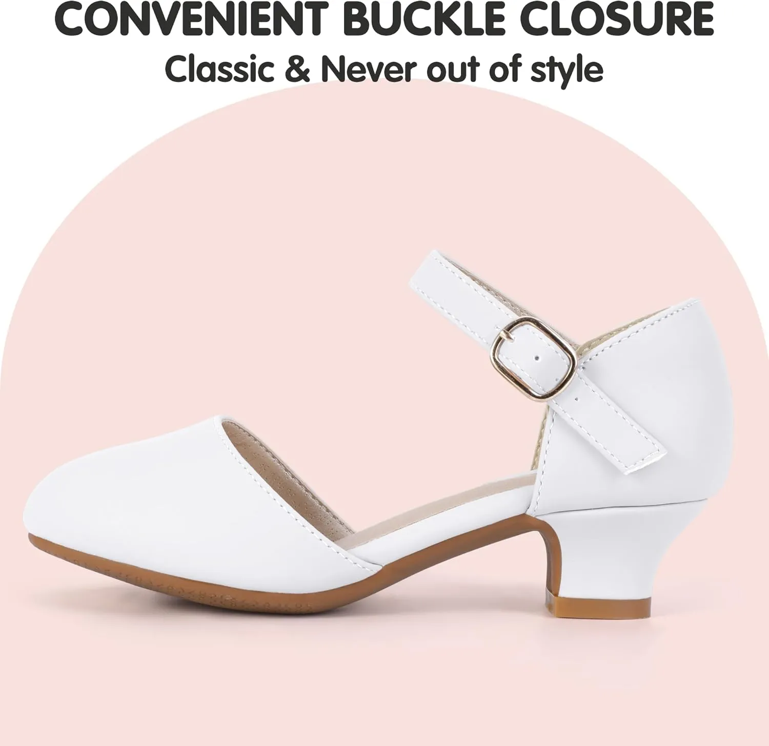 PANDANINJIA Girls Heels Dress Shoes Flower Girl Ankle Strap Closed Toe Toddler Heels Wedding Party Little Big Kids Pump Shoes