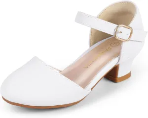 PANDANINJIA Girls Heels Dress Shoes Flower Girl Ankle Strap Closed Toe Toddler Heels Wedding Party Little Big Kids Pump Shoes