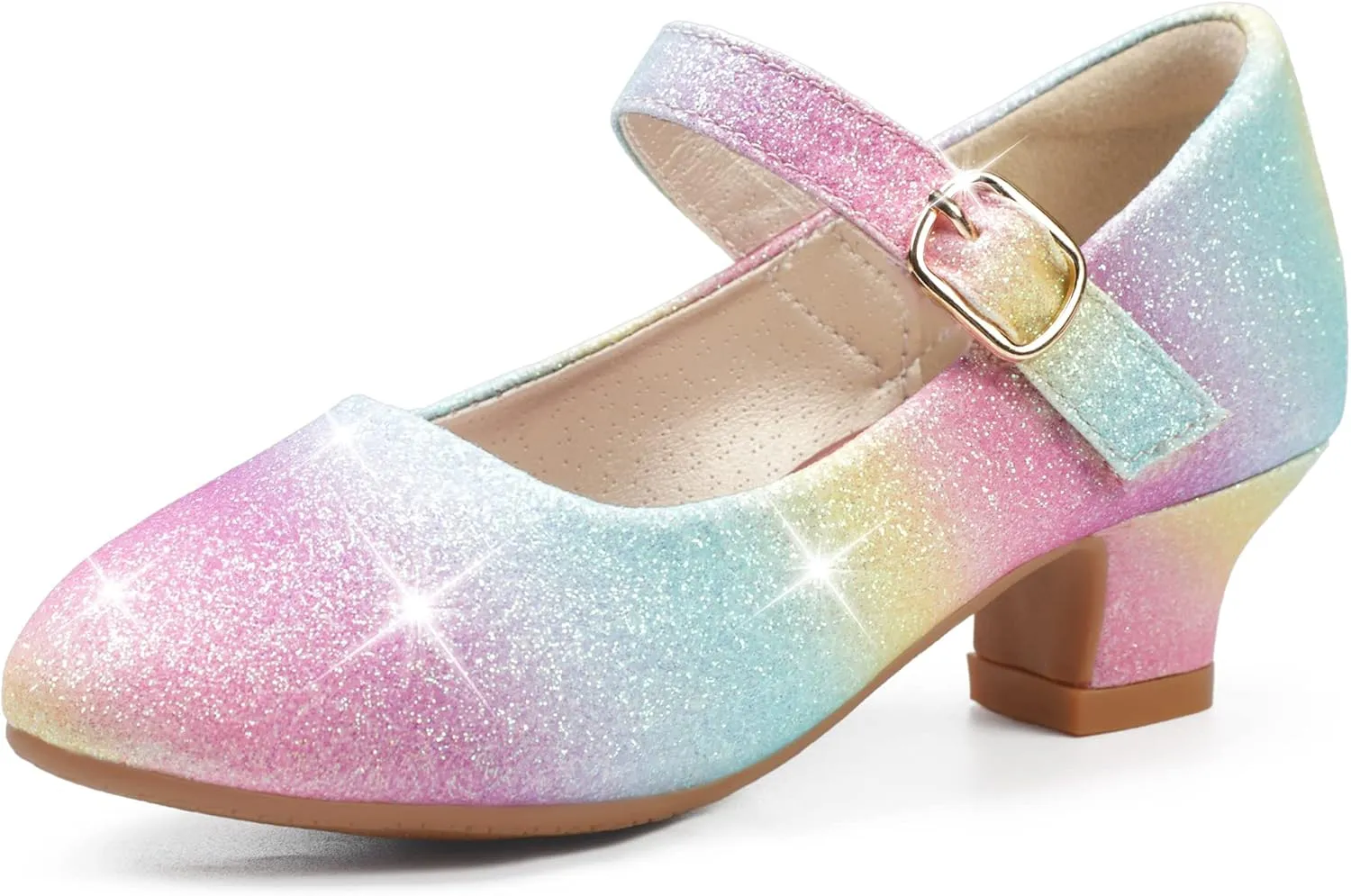 PANDANINJIA Molly Girls Dress Shoes Mary Jane Heels Flower Wedding Party Back to School Pump Shoes for Toddler Little Kid