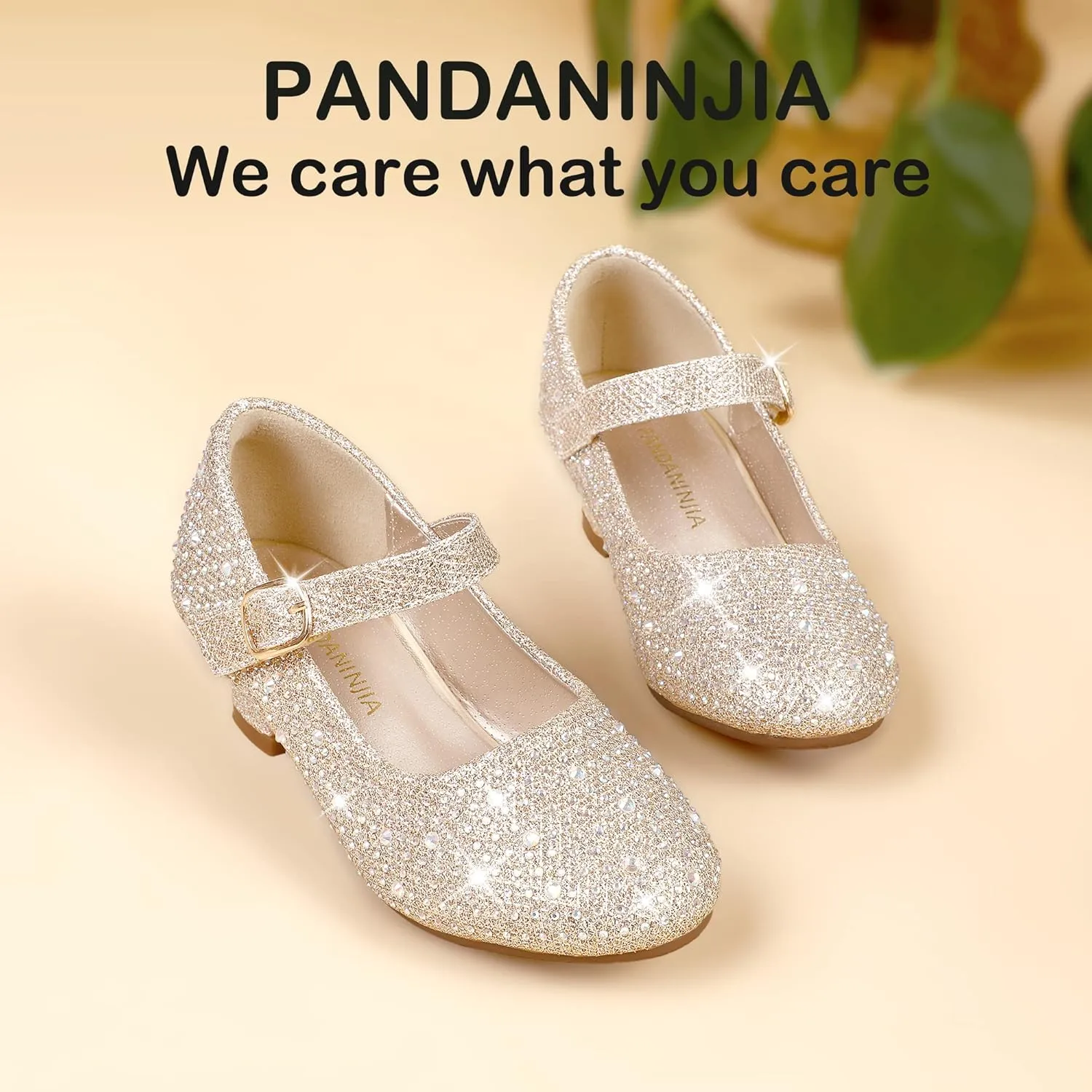 PANDANINJIA Molly Girls Dress Shoes Mary Jane Heels Flower Wedding Party Back to School Pump Shoes for Toddler Little Kid