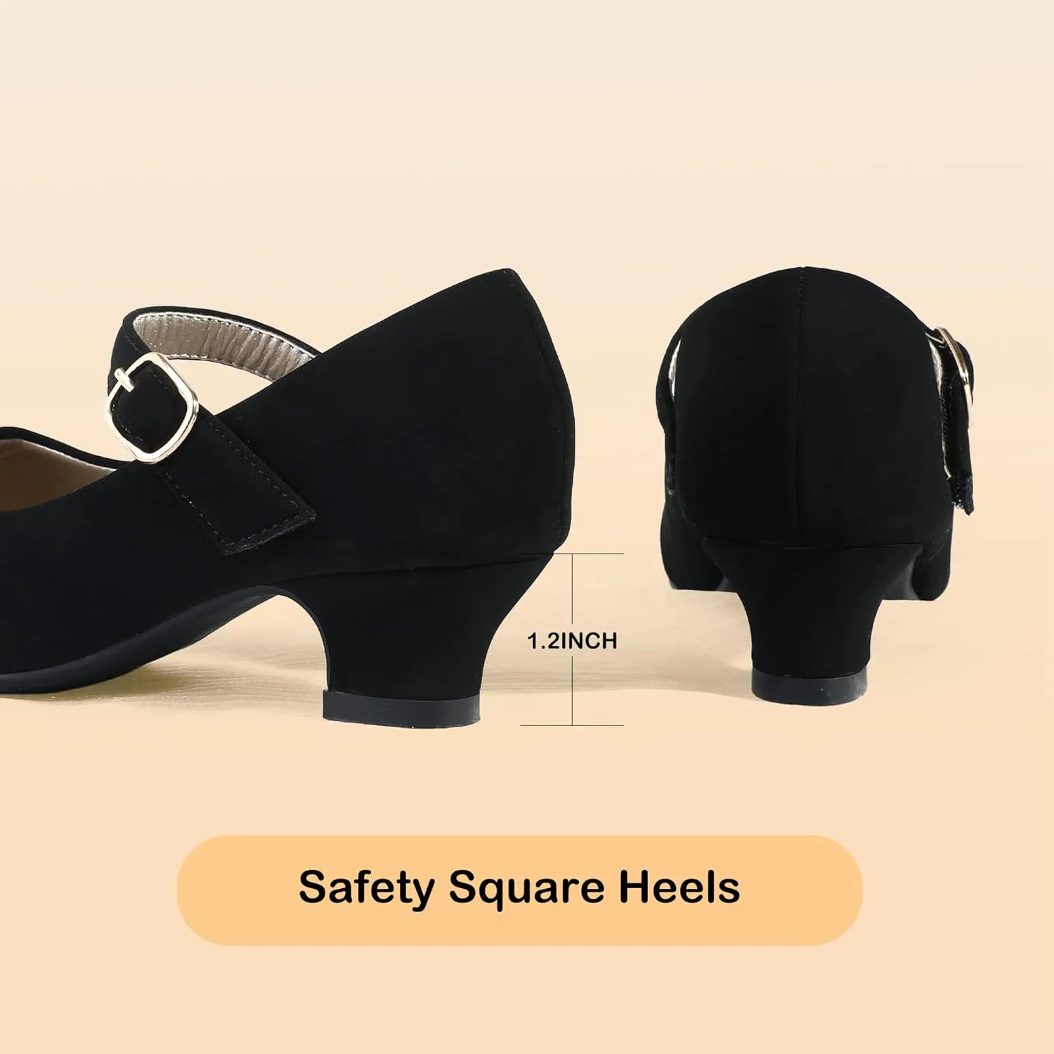 PANDANINJIA Molly Girls Dress Shoes Mary Jane Heels Flower Wedding Party Back to School Pump Shoes for Toddler Little Kid