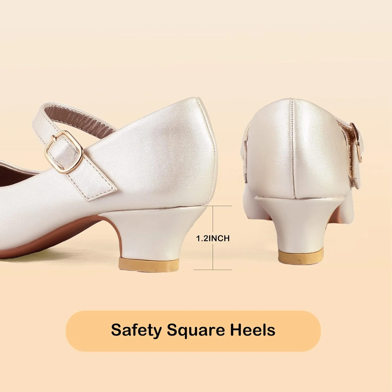 PANDANINJIA Molly Girls Dress Shoes Mary Jane Heels Flower Wedding Party Back to School Pump Shoes for Toddler Little Kid