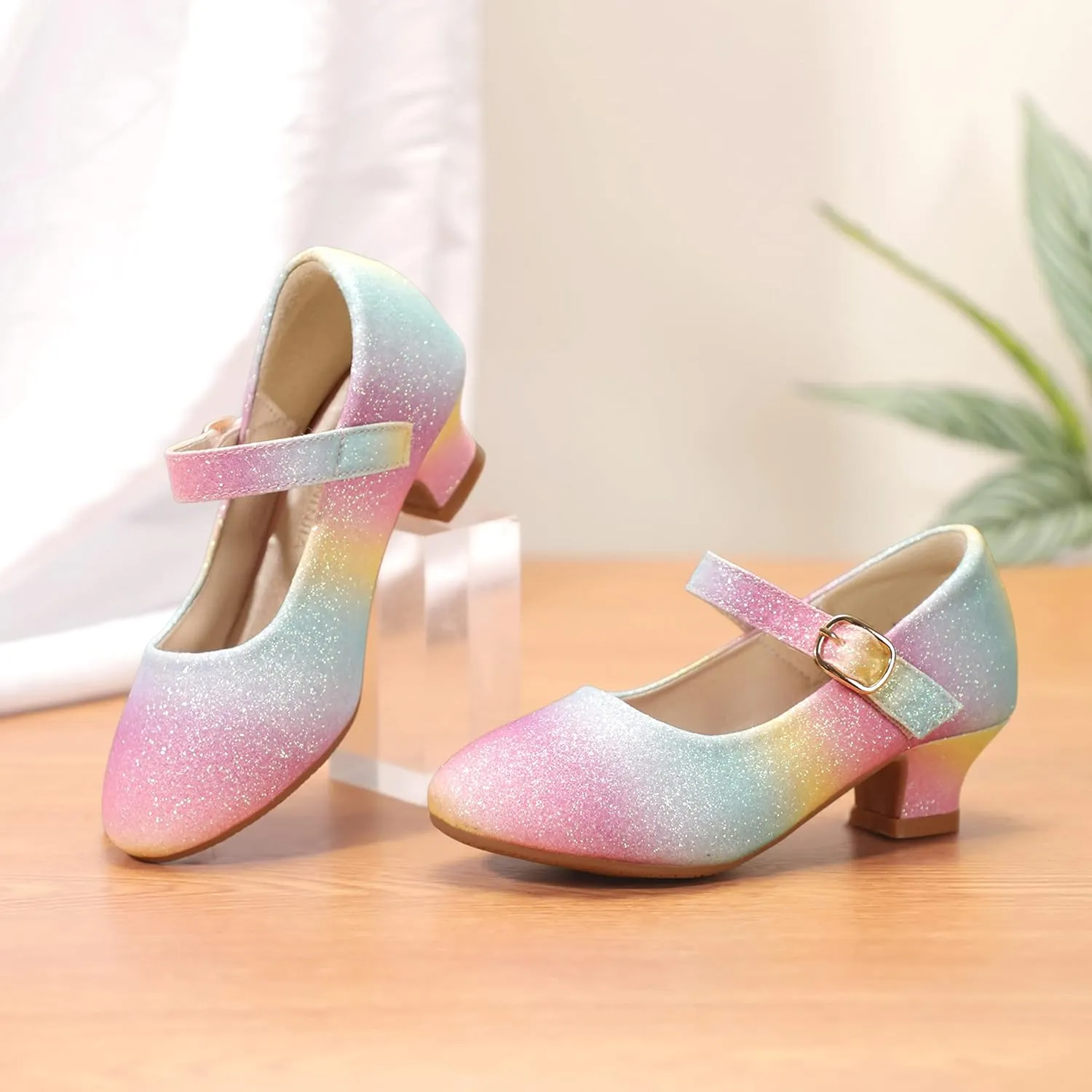 PANDANINJIA Molly Girls Dress Shoes Mary Jane Heels Flower Wedding Party Back to School Pump Shoes for Toddler Little Kid