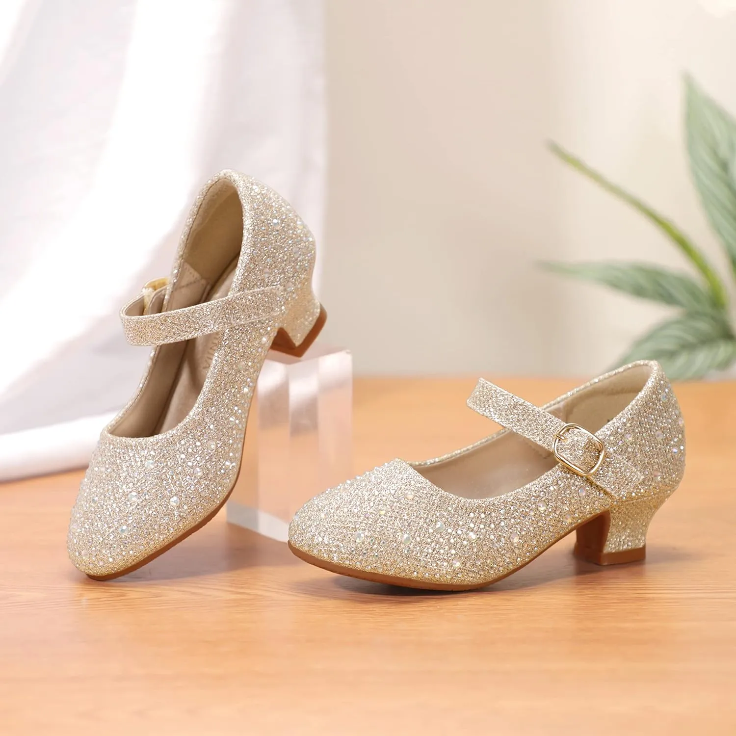 PANDANINJIA Molly Girls Dress Shoes Mary Jane Heels Flower Wedding Party Back to School Pump Shoes for Toddler Little Kid