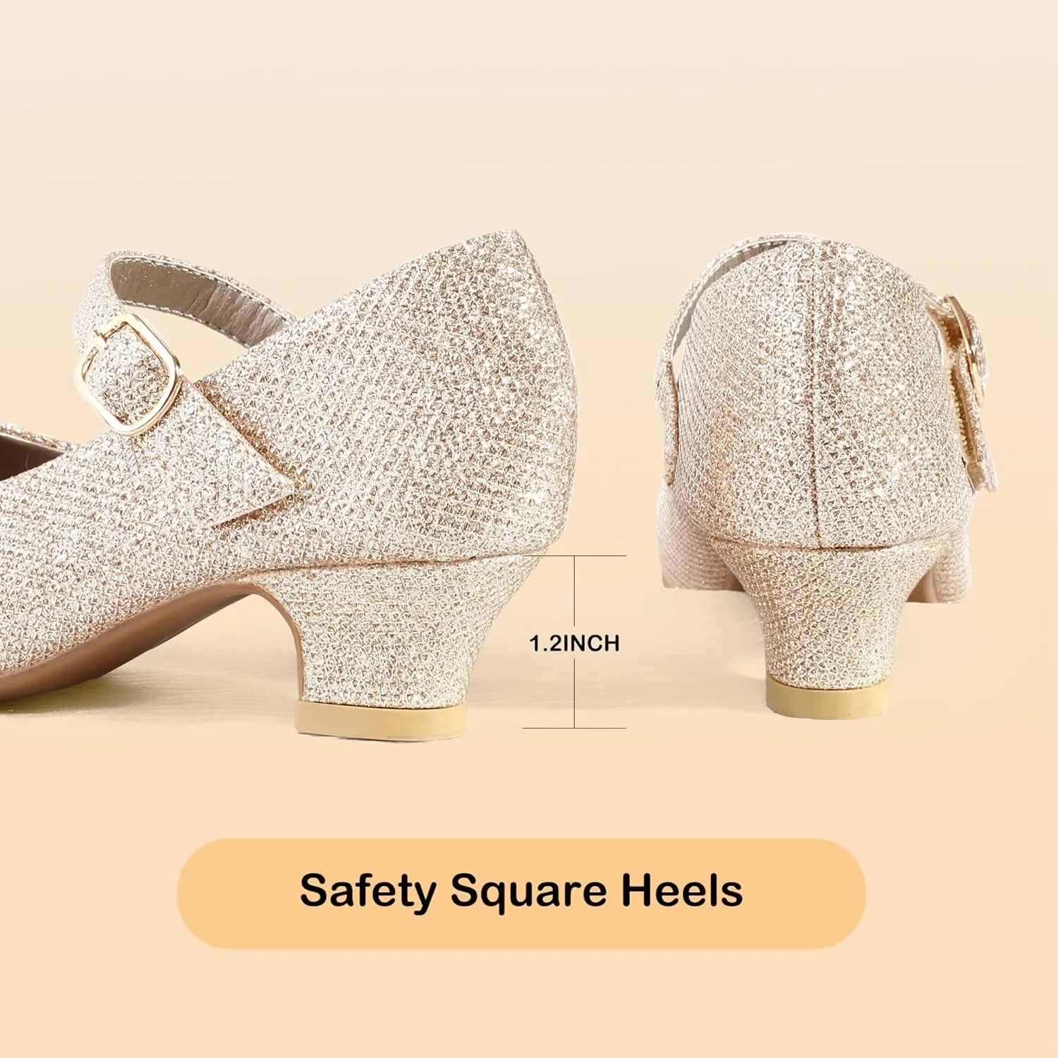 PANDANINJIA Molly Girls Dress Shoes Mary Jane Heels Flower Wedding Party Back to School Pump Shoes for Toddler Little Kid