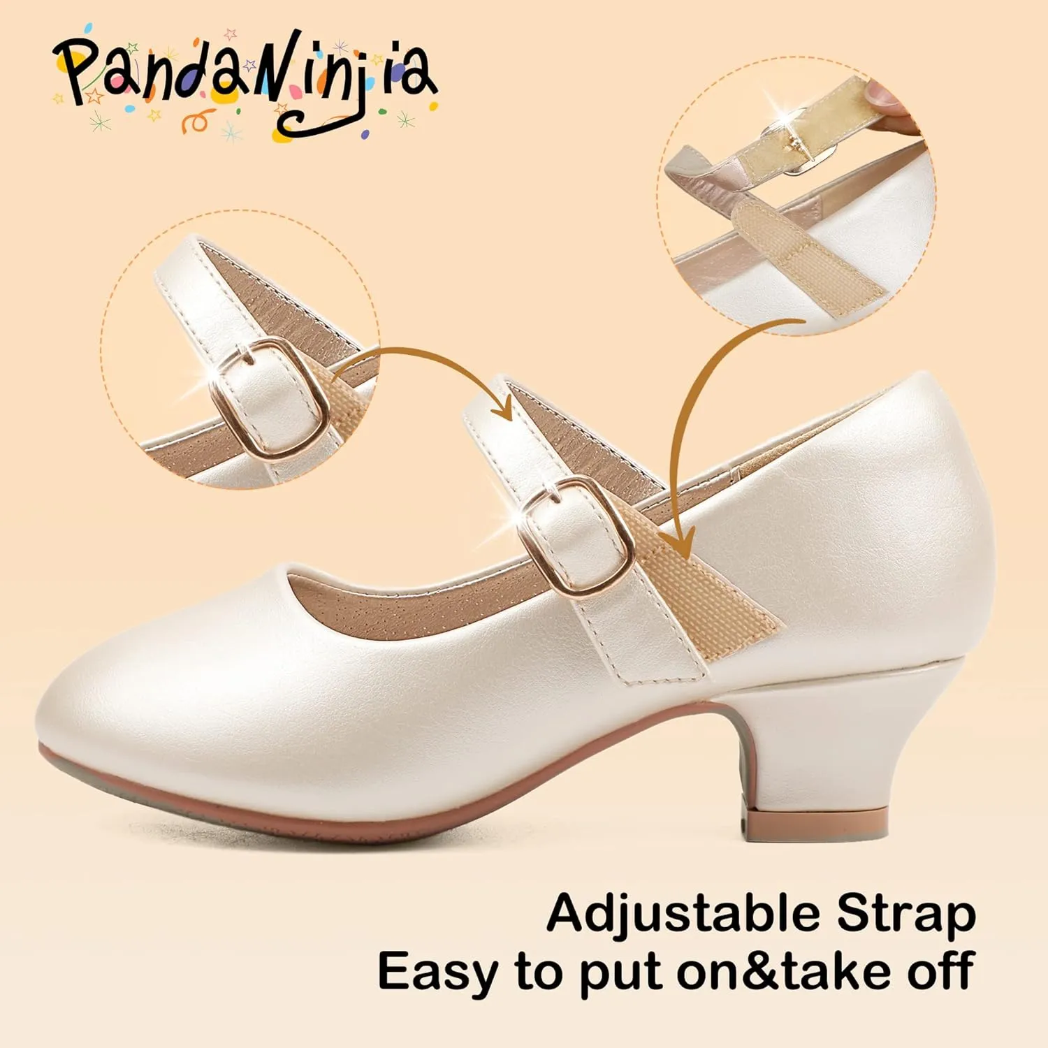 PANDANINJIA Molly Girls Dress Shoes Mary Jane Heels Flower Wedding Party Back to School Pump Shoes for Toddler Little Kid