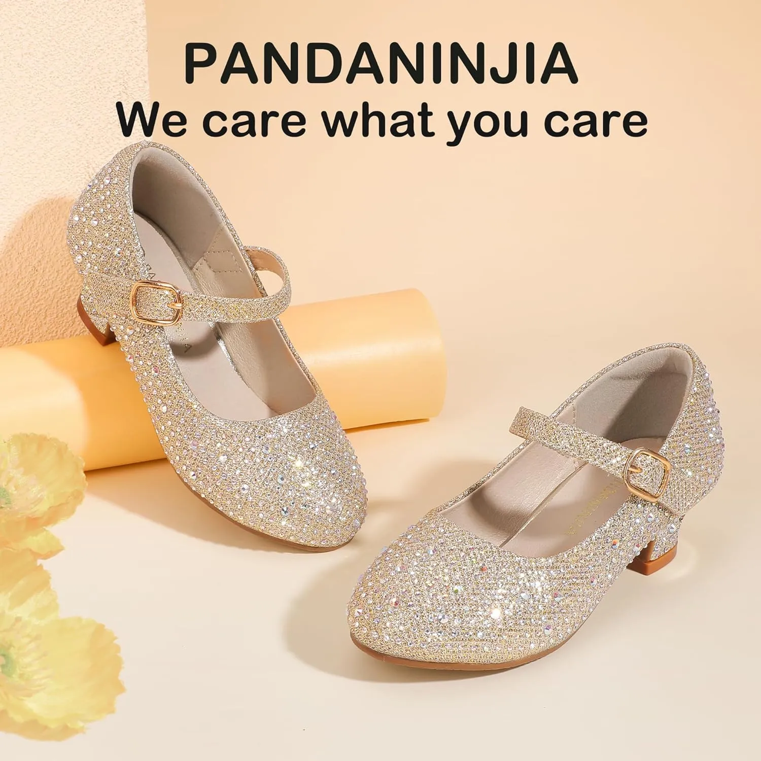 PANDANINJIA Molly Girls Dress Shoes Mary Jane Heels Flower Wedding Party Back to School Pump Shoes for Toddler Little Kid
