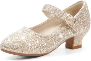 PANDANINJIA Molly Girls Dress Shoes Mary Jane Heels Flower Wedding Party Back to School Pump Shoes for Toddler Little Kid