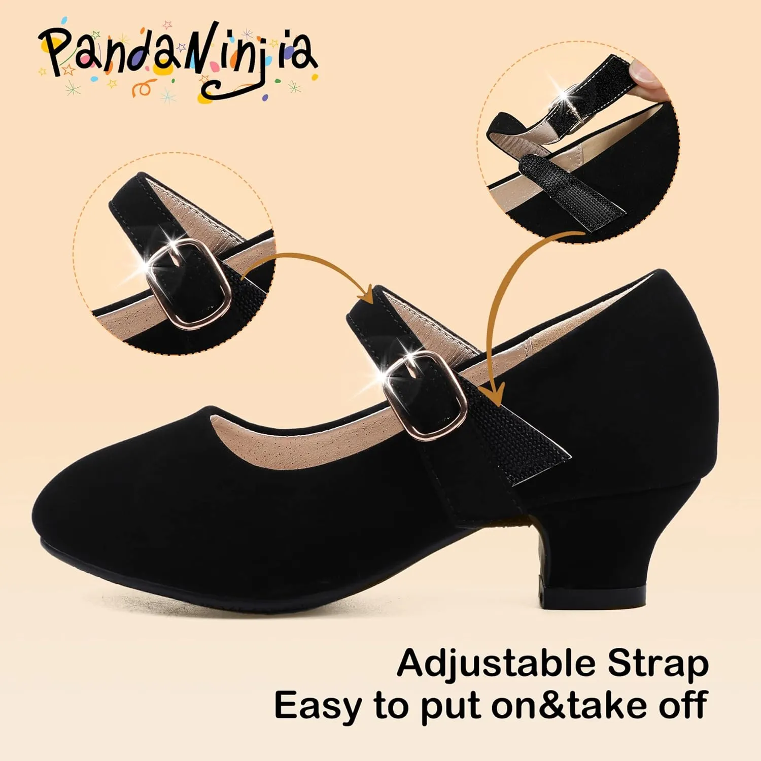 PANDANINJIA Molly Girls Dress Shoes Mary Jane Heels Flower Wedding Party Back to School Pump Shoes for Toddler Little Kid