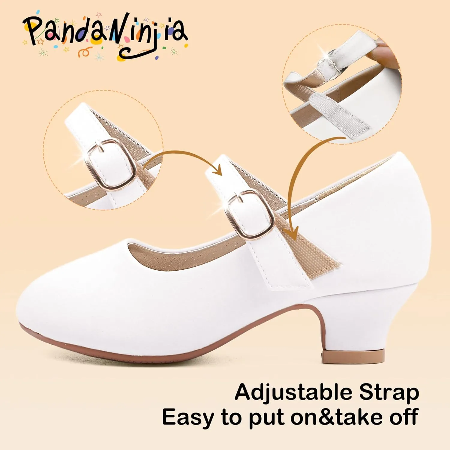 PANDANINJIA Molly Girls Dress Shoes Mary Jane Heels Flower Wedding Party Back to School Pump Shoes for Toddler Little Kid