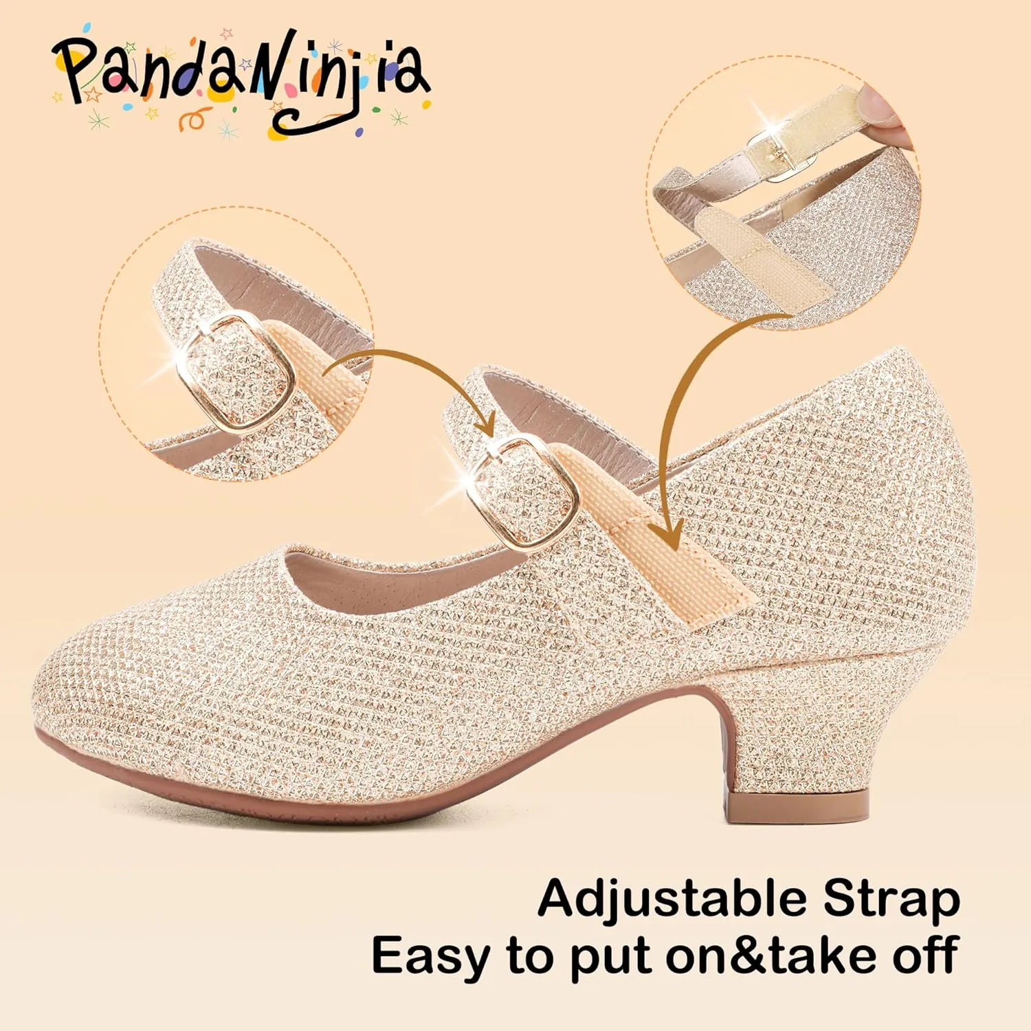 PANDANINJIA Molly Girls Dress Shoes Mary Jane Heels Flower Wedding Party Back to School Pump Shoes for Toddler Little Kid