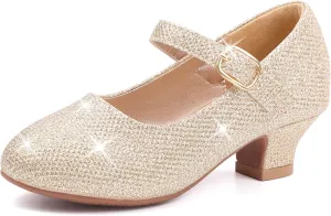 PANDANINJIA Molly Girls Dress Shoes Mary Jane Heels Flower Wedding Party Back to School Pump Shoes for Toddler Little Kid
