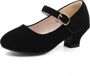 PANDANINJIA Molly Girls Dress Shoes Mary Jane Heels Flower Wedding Party Back to School Pump Shoes for Toddler Little Kid